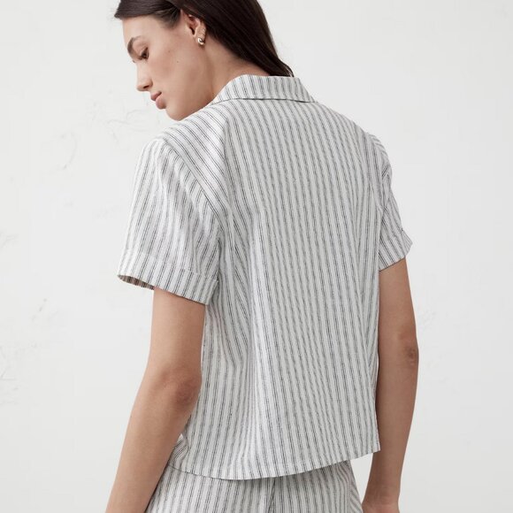 Banana Republic White Stripe Linen-Blend Shirt XS NWT - Picture 3 of 8